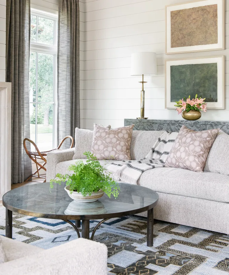 Living room with large gray sofa