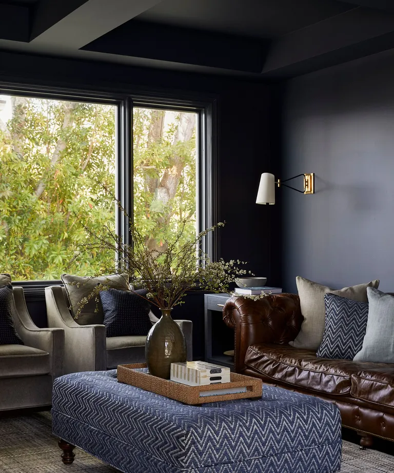 Living room painted in Benjamin Moore Hale Navy