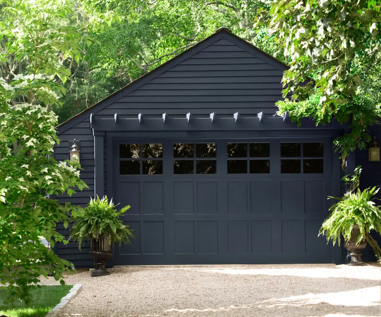 Garage painted in Benjamin Moore Hale Navy paint