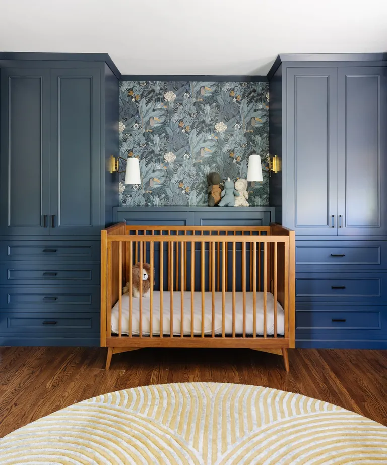 Nursery wardrobes painted in Benjamin Moore's Hale Navy paint color