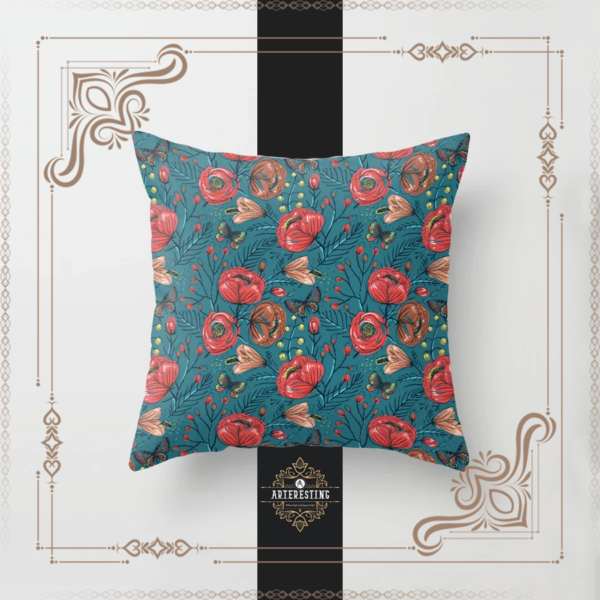 Vintage Red Roses Illustration Seamless Pattern Artwork Throw Pillow