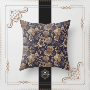 Vintage Antique Seamless Golden Roses, Flowers Illustration Throw Pillow