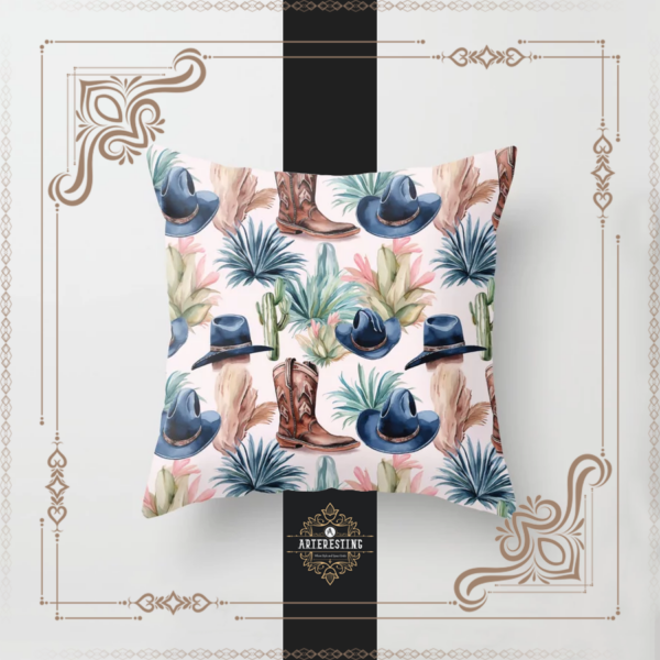 Frontier Fashion: Cowboy Shoes and Hat in the Desert Design Throw Pillow