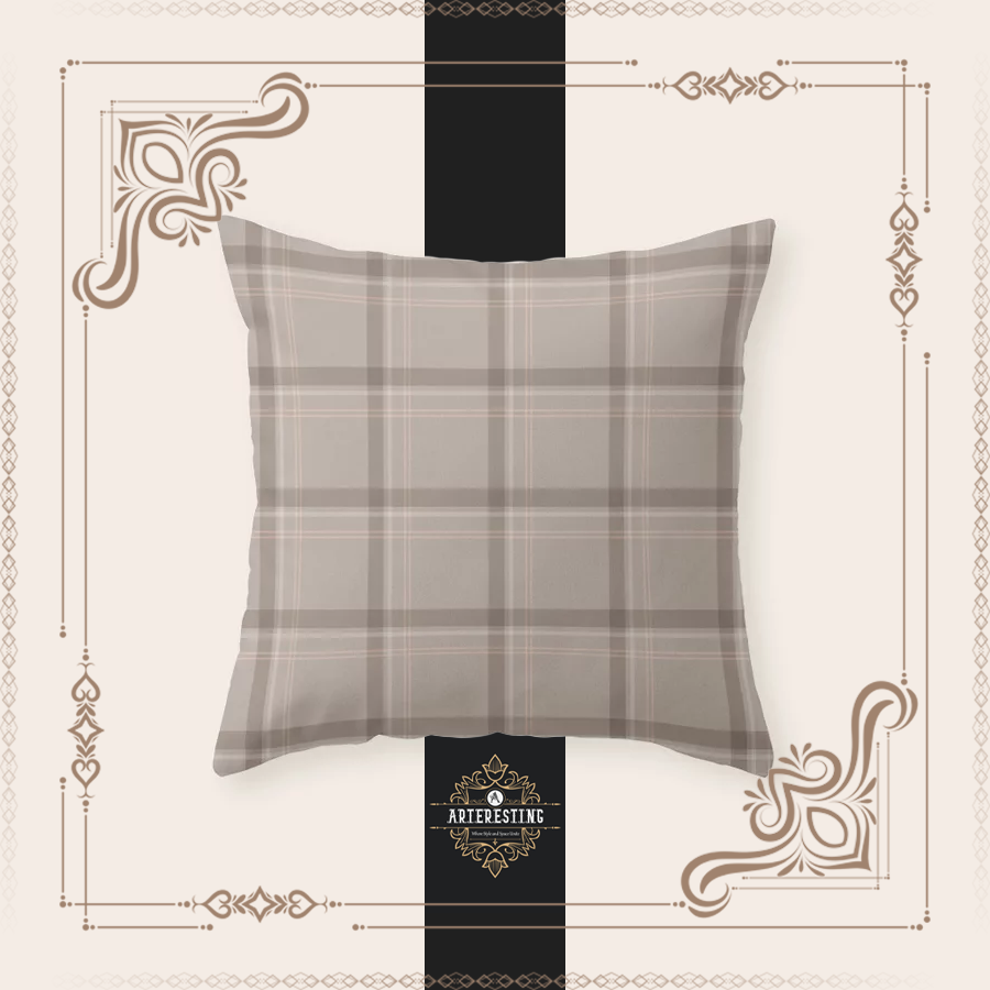 Cozy Cabin Tartan: Rustic Brown & Beige Charm Throw Pillow