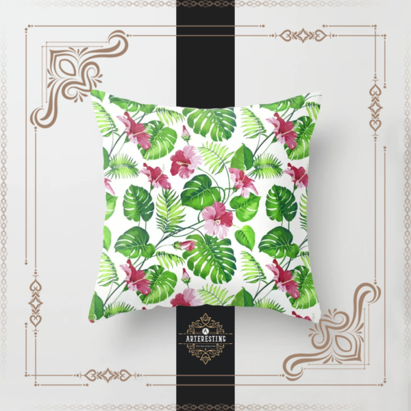 Plants and Roses Jungle Green Style Throw Pillow