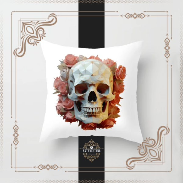 Skull Blossom: Polygonal Elegance Throw Pillow