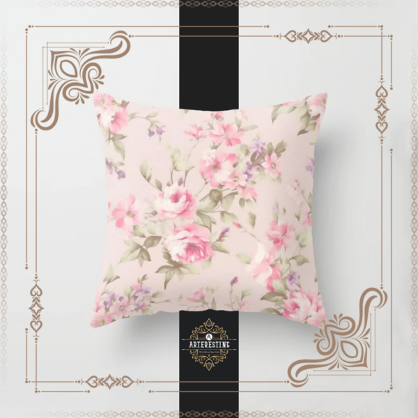 Blooming Nostalgia: Vintage Mid-Century Cottage Floral Wallpaper Throw Pillow