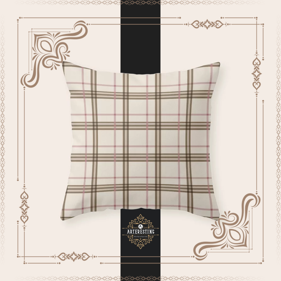 Brownstone Plaid: Mid-Century in Rustic Tones Throw Pillow