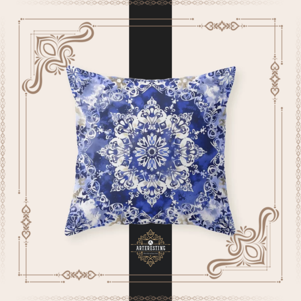 Indigo Bloom: Bohemian Floral Mandala Throw Pillow