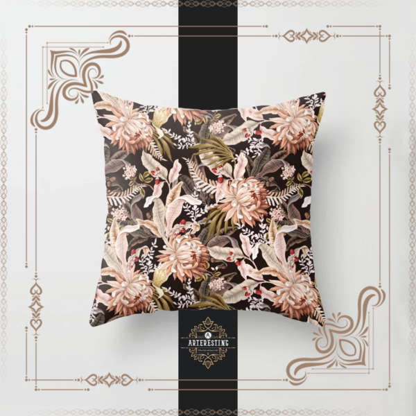 Seamless Cottage Style Vintage Flowers Illustration Pattern Throw Pillow