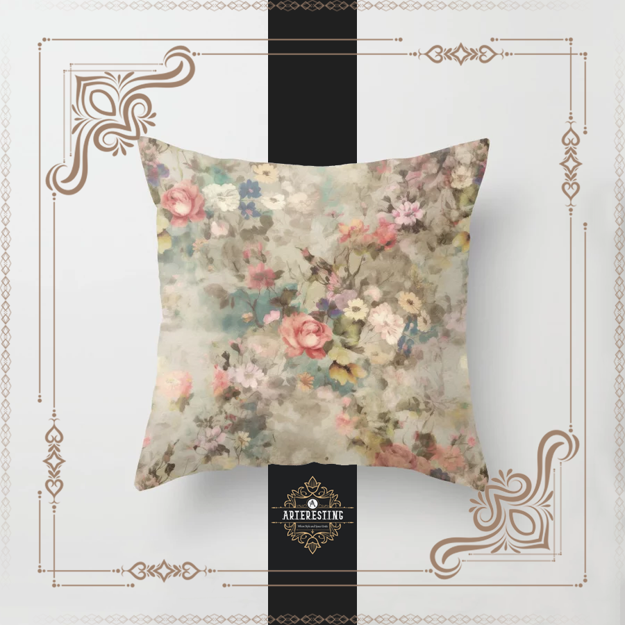 Timeless Blooms: Vintage Mid-Century Floral Elegance Throw Pillow