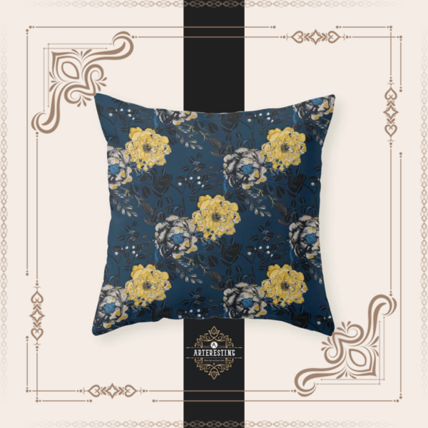 Vintage Navy Blue Botanical Floral Seamless Pattern Throw Pillow