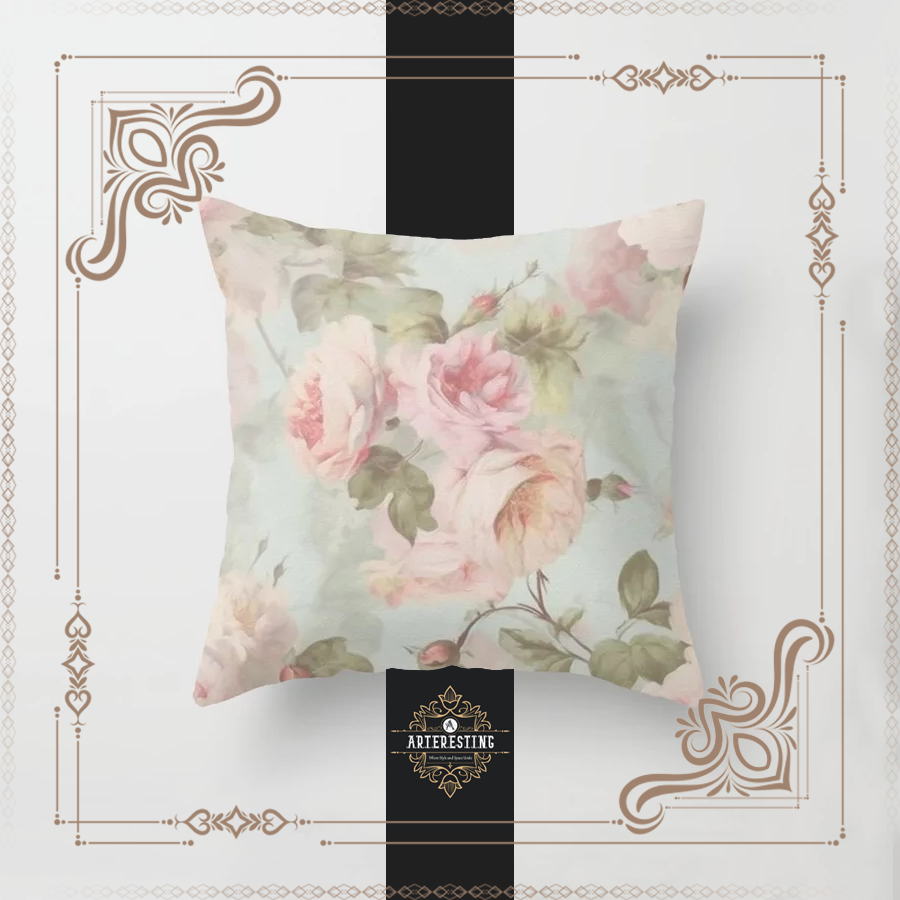 Mid-Century Rose Reverie: Classic Vintage Abstract Blossoms Throw Pillow