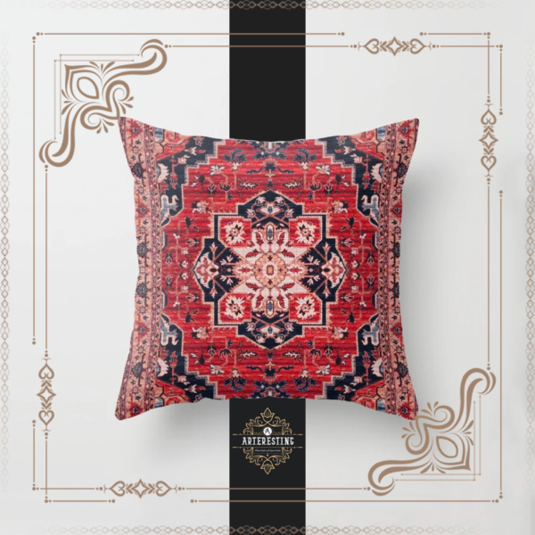 Bohemian Oasis: Heritage Oriental Moroccan Artistry in Red Throw Pillow