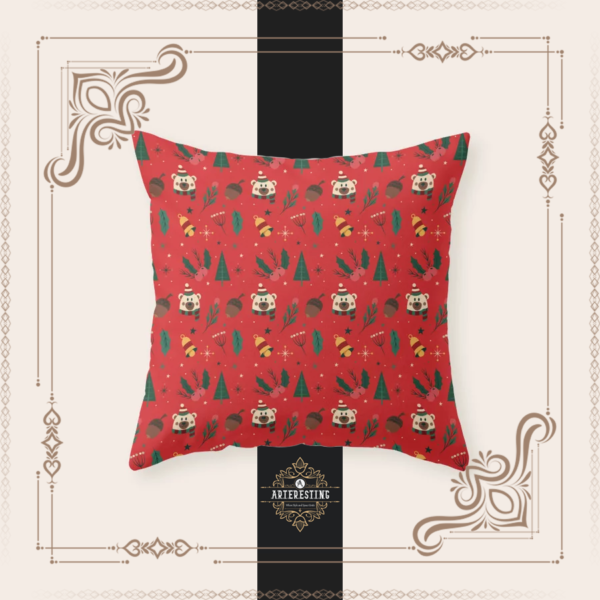 Red Christmas, Lovely Beer Illustration Throw Pillow