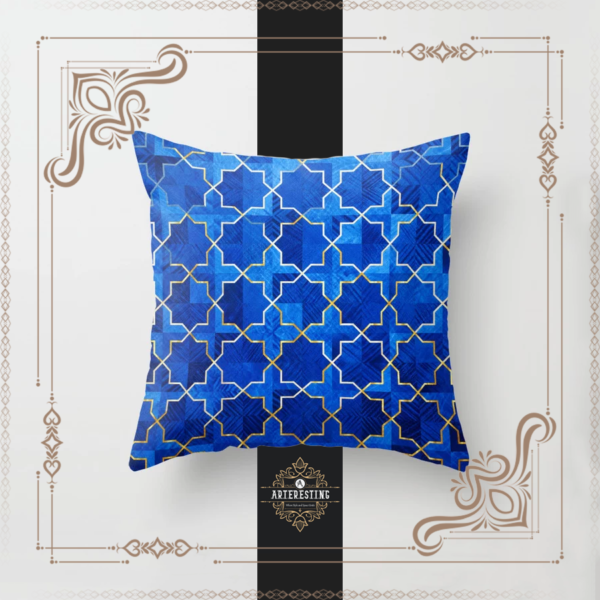 Blue Zellige Fusion: Modern Andalusian & Moroccan Art Throw Pillow