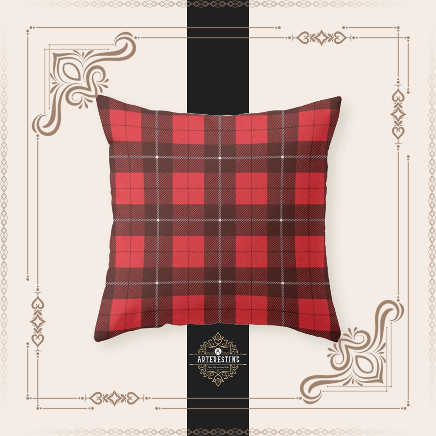 Christmas Plaid Decorative Illustration Covers Scottish Tartan Farmhouse Home Holiday Decor Throw Pillow