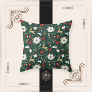 Green Red Peer Flowers Trees Christmas High Resolution Illustration Throw Pillow