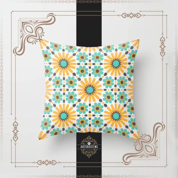 Vibrant Heritage: Andalusian Moroccan Zellige Tiles Throw Pillow