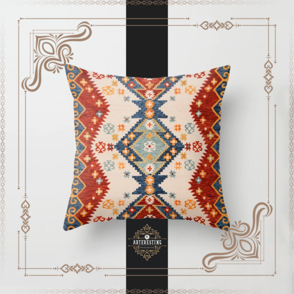 Bohemian Mosaic: Traditional Moroccan Fabric Design Style Throw Pillow