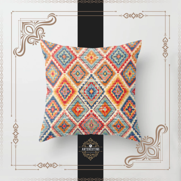 Vibrant Echoes: Bohemian Moroccan Geometric Mastery Throw Pillow