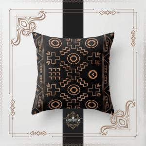 Majestic Opulence: Oriental Geometry in Black and Gold Throw Pillow