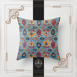 Sapphire Reverie: Oriental Bohemian Elegance in Moroccan Heritage Throw Pillow