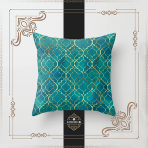 Geometric Traditional Vintage Royal Green Golden Andalusian Moroccan Zellige Style Throw Pillow