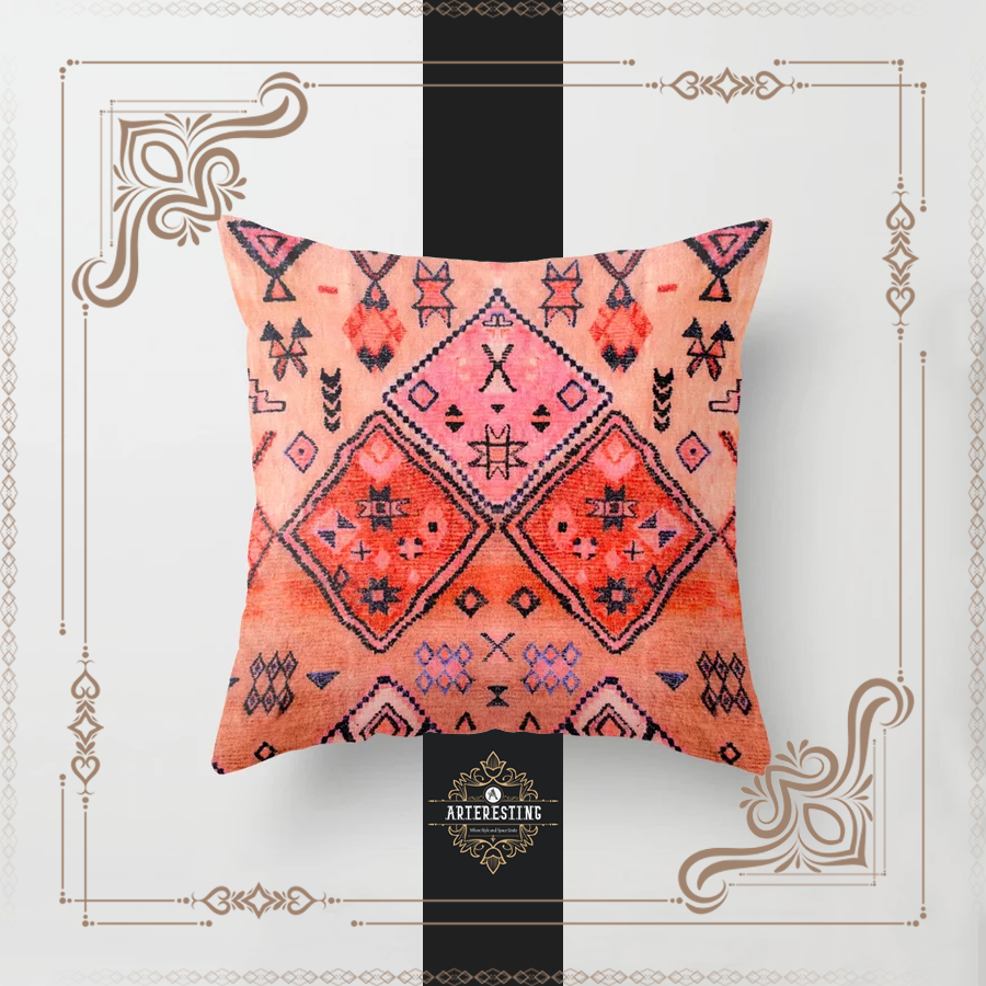 Bohemian Berber Orange Handmade Moroccan Fabric Texture Throw Pillow