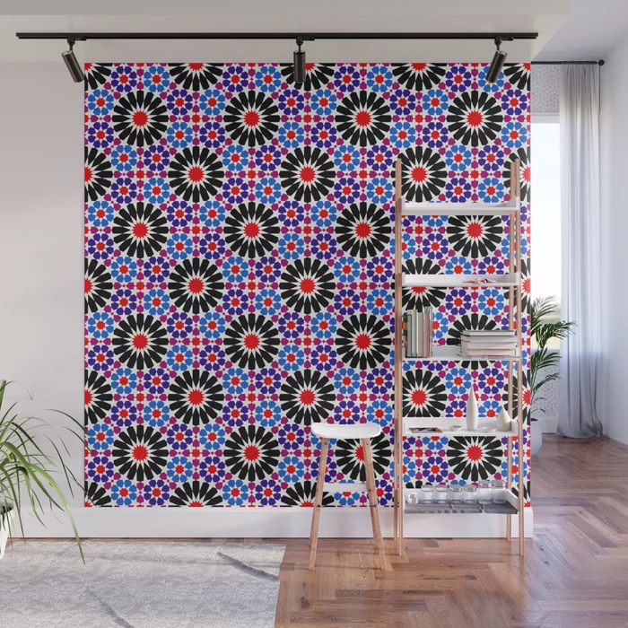 Zellige Fusion: Geometric Harmony in Andalusian Moroccan Tradition Wall Mural