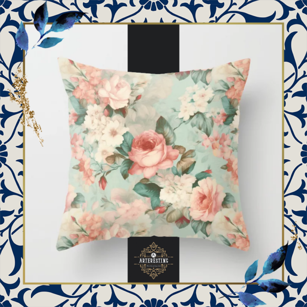 Mid-Century Rustic Floral Throw Pillow