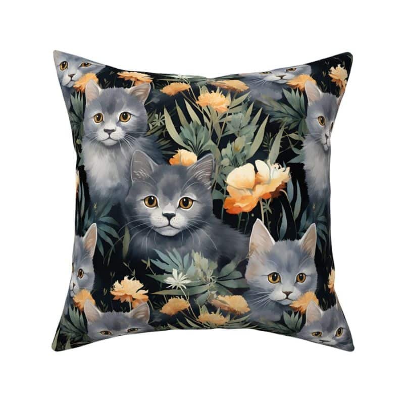 Throw Pillow in Whiskers in Gray Dreams