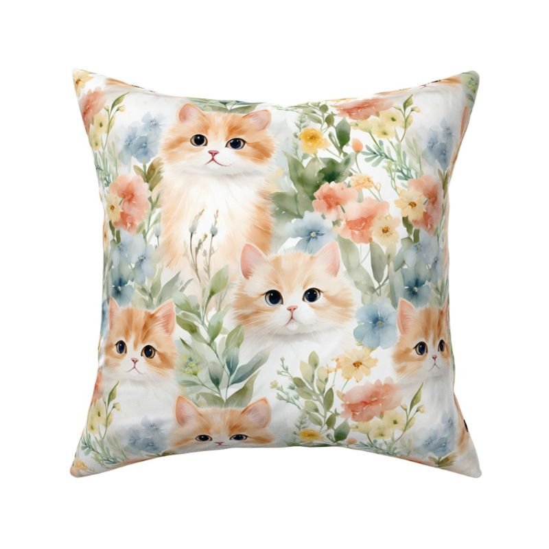 Throw Pillow in Purrfect Watercolor Kitten Dreams