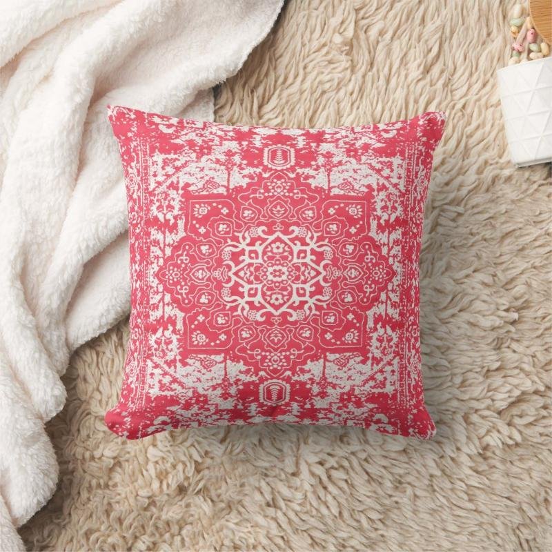 Pink Petals on Kilim Dreams Throw Pillow