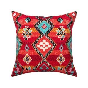 Throw Pillow in Vibrant Red Boho Moroccan Textile Pattern