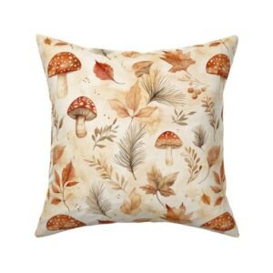 Throw Pillow in Fall Autumn Romantic Leaves & Mushroom Pattern