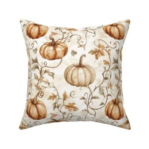 Throw Pillow in Lovely Fall Autumn Leaves & Pumpkin Pattern