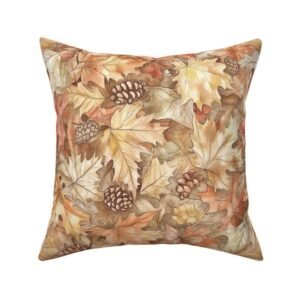 Throw Pillow in Romantic Autumn Falling Leaves Pattern