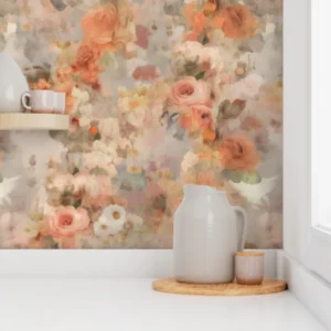 Wallpaper in Autumn Splendor Vintage Cottage Watercolor Florals