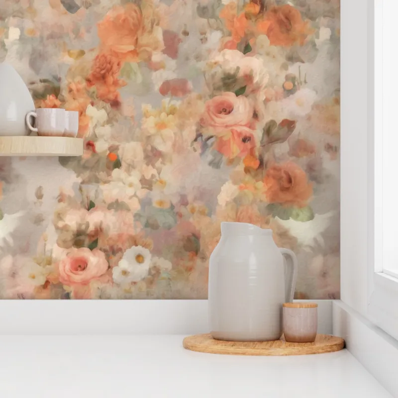 Wallpaper in Autumn Splendor Vintage Cottage Watercolor Florals