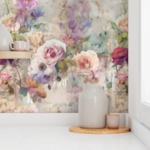 Wallpaper in Springtime Symphony Vintage Cottage Watercolor Florals