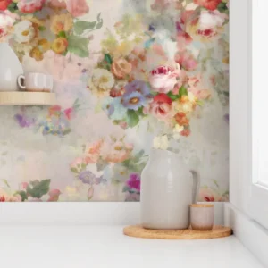 Wallpaper in Springtime Harmony Vintage Cottage Floral Art