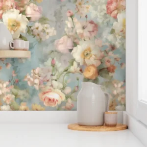 Wallpaper in Spring Nostalgia Vintage Cottage Floral Farmhouse Art