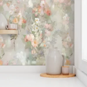 Wallpaper in Blossom Vintage Watercolor Cottage Flowers