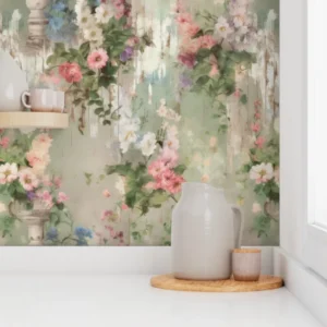 Wallpaper in Cottage Garden Watercolor Vintage Florals