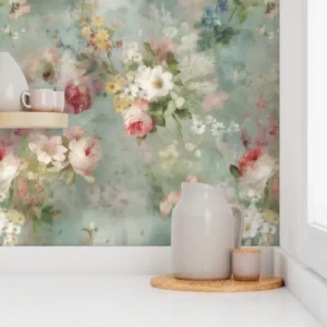 Wallpaper in Vintage Garden Watercolor Cottage Florals