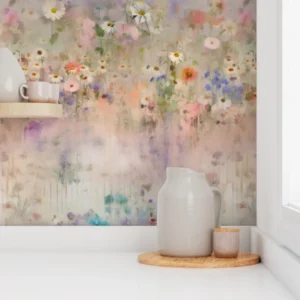 Wallpaper in Pastel Petals Vintage Watercolor Cottage Patterns