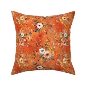 Throw Pillow in Orange Autumn Harvest Pattern