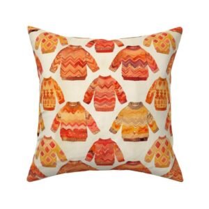 Throw Pillow in Cozy Autumn Sweatshirt Pattern