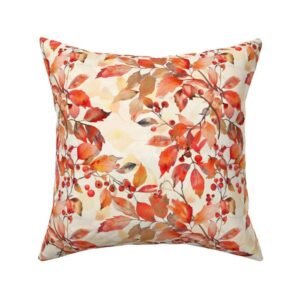 Throw Pillow in Autumn Leaves & Blooms